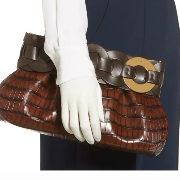 Chloé "Daryl Clutch Bag" Shiny Croco Embossed leat - Picture 1 of 9